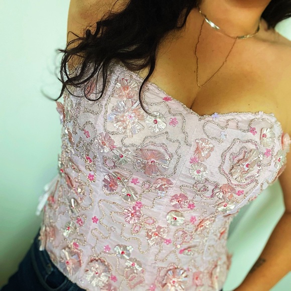Y2K Embellished Beaded Flower Corset - Picture 2 of 5
